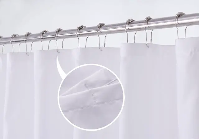Alt view image 2 of 5 - Fabric Shower Curtain Liner Solid White with Magnets, Hotel Quality, Machine Washable