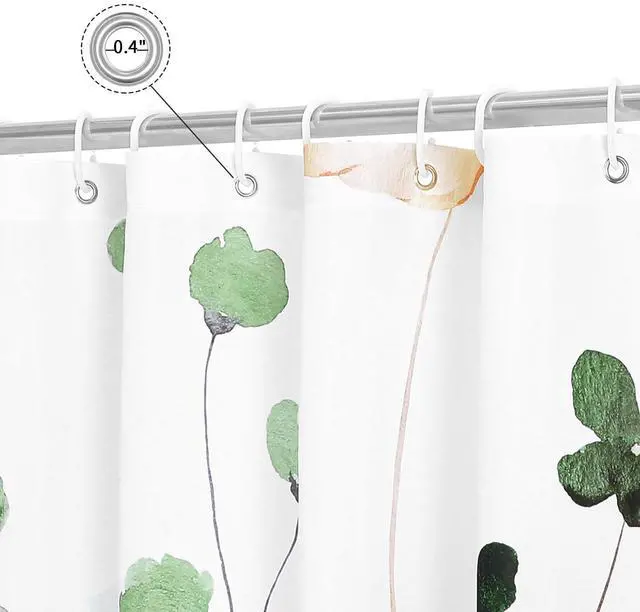 Alt view image 4 of 6 - Watercolor Floral Shower Curtain, Sage Green Beige Flower Shower Curtain for Bathroom, Modern Minimalist White Waterproof Fabric Shower Curtain Set 72x72 Inch