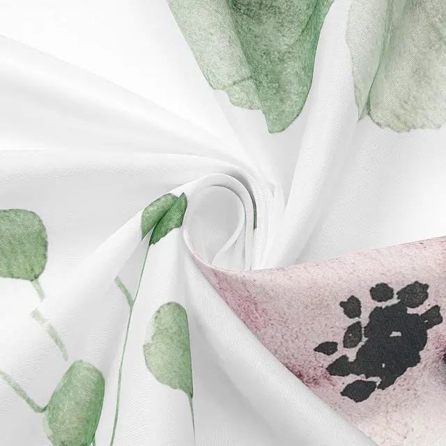 Alt view image 5 of 6 - Watercolor Floral Shower Curtain, Sage Green Beige Flower Shower Curtain for Bathroom, Modern Minimalist White Waterproof Fabric Shower Curtain Set 72x72 Inch