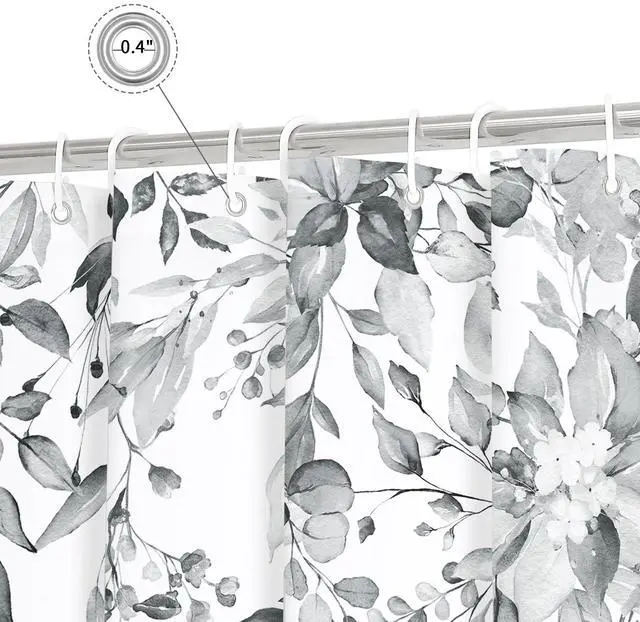 Alt view image 4 of 6 - Grey Eucalyptus Shower Curtain, Watercolor Plant Leaves with Floral Bathroom Shower Curtain Set, Gray White, 72x72