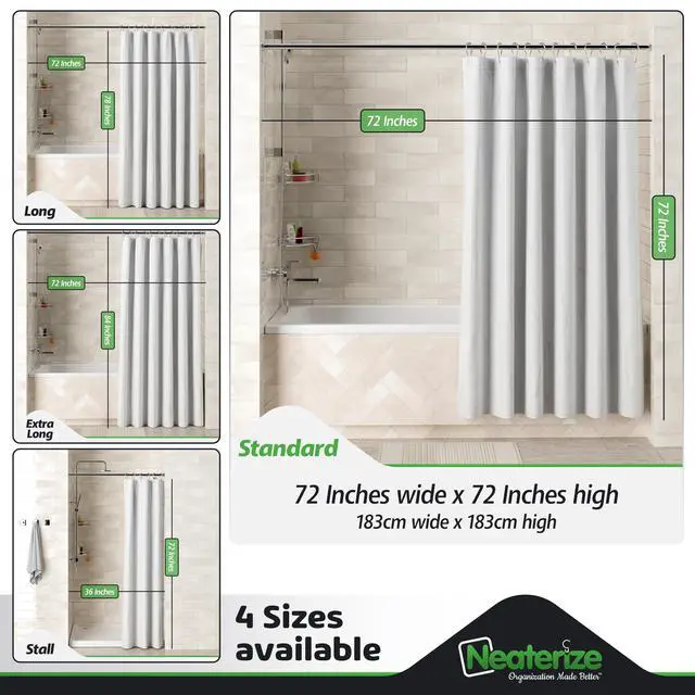 Alt view image 3 of 7 - NEATERIZE Shower Curtain White - Hotel Style Shower Curtains for Bathroom with Waffle Design, 72x72 Inches - White Fabric Shower Curtain - Cortinas de Baño Elegantes