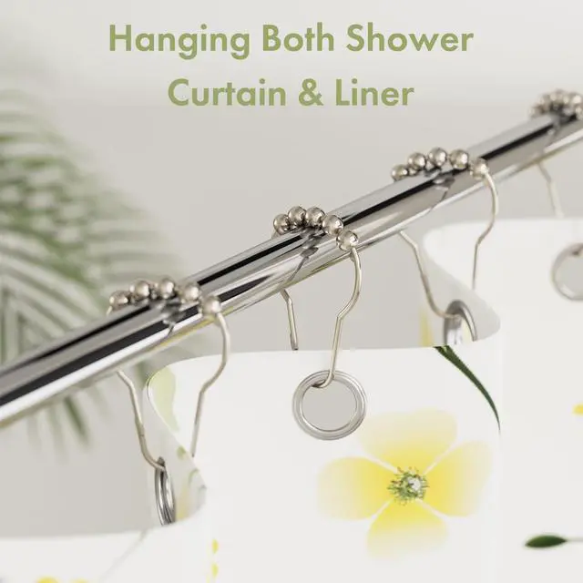 Alt view image 2 of 7 - Shower Curtain Hooks, Decorative Rust Proof Stainless Steel Shower Curtain Hooks for Bathroom Shower Rods Set of 12, Polished Nickel