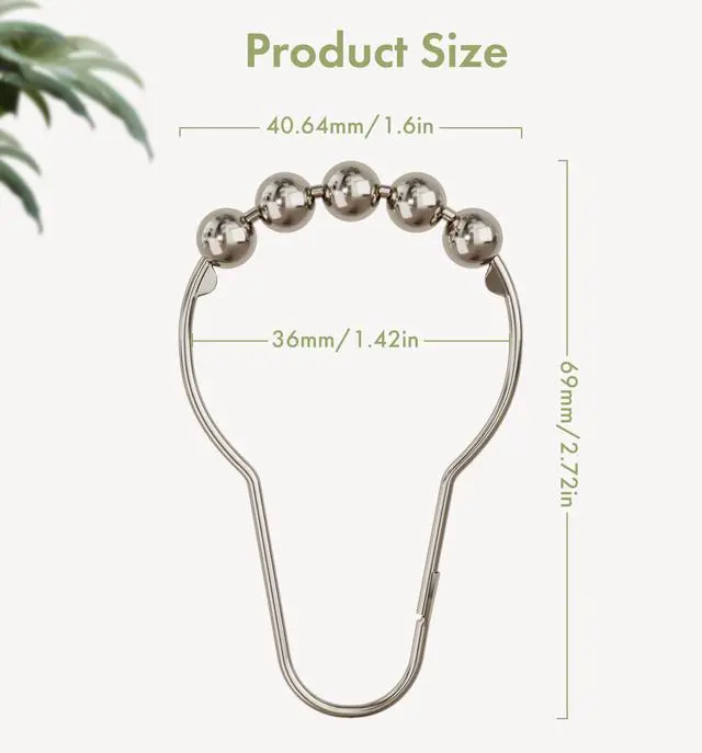 Alt view image 3 of 7 - Shower Curtain Hooks, Decorative Rust Proof Stainless Steel Shower Curtain Hooks for Bathroom Shower Rods Set of 12, Polished Nickel
