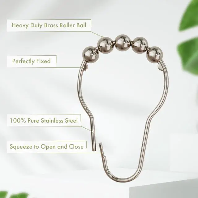 Alt view image 4 of 7 - Shower Curtain Hooks, Decorative Rust Proof Stainless Steel Shower Curtain Hooks for Bathroom Shower Rods Set of 12, Polished Nickel
