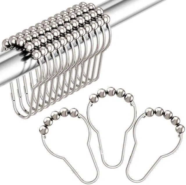 Main image of Shower Curtain Hooks, Decorative Rust Proof Stainless Steel Shower Curtain Hooks for Bathroom Shower Rods Set of 12, Polished Nickel