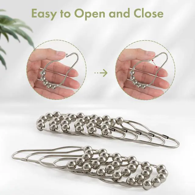 Alt view image 5 of 7 - Shower Curtain Hooks, Decorative Rust Proof Stainless Steel Shower Curtain Hooks for Bathroom Shower Rods Set of 12, Polished Nickel