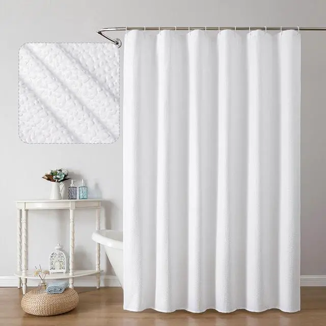 Main image of White Shower Curtain for Bathroom 72x72 Inch, 3D Embossed Textured Waffle Fabric Shower Curtains, Soft Hotel Farmhouse Style, Water Repellent, Machine Washable, White, 72" W x 72" L
