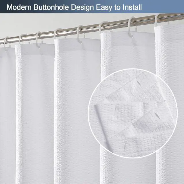 Alt view image 3 of 6 - White Shower Curtain for Bathroom 72x72 Inch, 3D Embossed Textured Waffle Fabric Shower Curtains, Soft Hotel Farmhouse Style, Water Repellent, Machine Washable, White, 72" W x 72" L