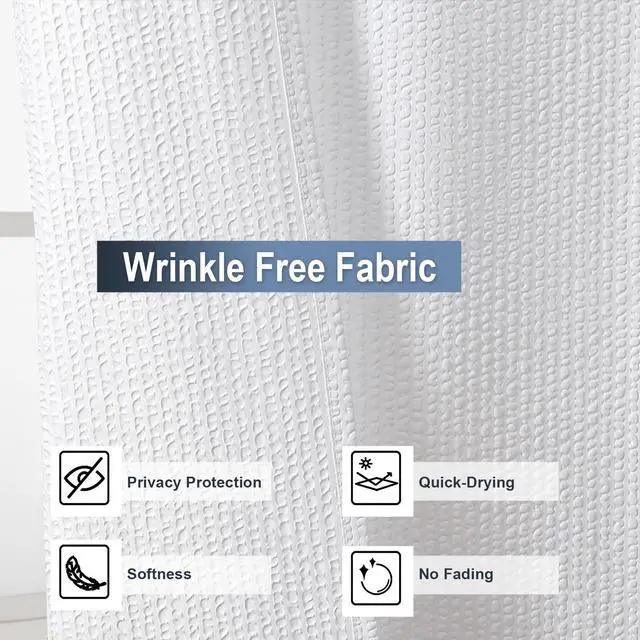 Alt view image 2 of 6 - White Shower Curtain for Bathroom 72x72 Inch, 3D Embossed Textured Waffle Fabric Shower Curtains, Soft Hotel Farmhouse Style, Water Repellent, Machine Washable, White, 72" W x 72" L