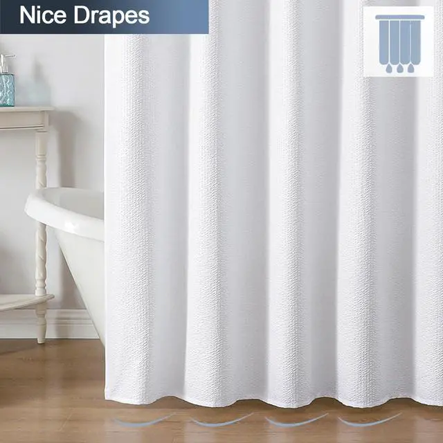 Alt view image 5 of 6 - White Shower Curtain for Bathroom 72x72 Inch, 3D Embossed Textured Waffle Fabric Shower Curtains, Soft Hotel Farmhouse Style, Water Repellent, Machine Washable, White, 72" W x 72" L