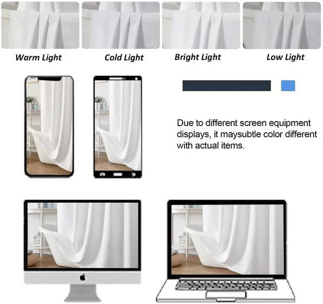 Alt view image 6 of 6 - White Shower Curtain for Bathroom 72x72 Inch, 3D Embossed Textured Waffle Fabric Shower Curtains, Soft Hotel Farmhouse Style, Water Repellent, Machine Washable, White, 72" W x 72" L