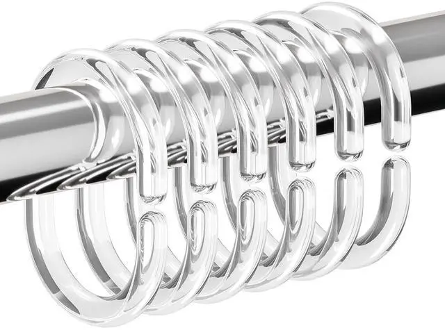 Main image of 24 PCS Shower Curtain Rings, Plastic Clear Shower Curtain Hooks, C-Shaped Rings Hook Hanger Bathroom Shower Window Rod