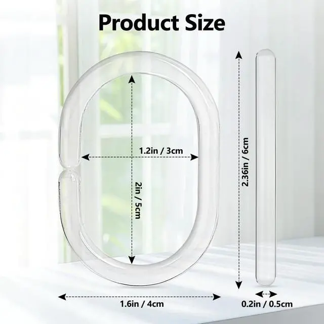 Alt view image 2 of 7 - 24 PCS Shower Curtain Rings, Plastic Clear Shower Curtain Hooks, C-Shaped Rings Hook Hanger Bathroom Shower Window Rod