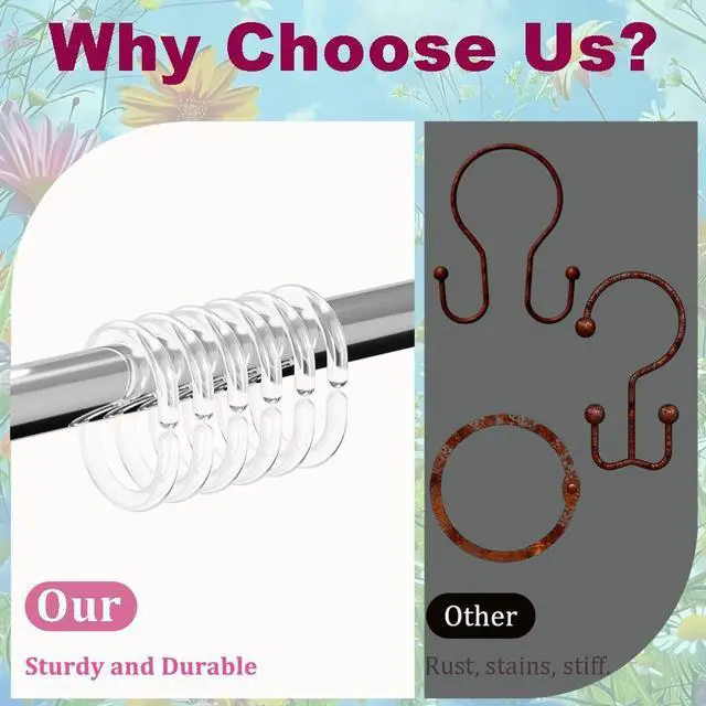 Alt view image 3 of 7 - 24 PCS Shower Curtain Rings, Plastic Clear Shower Curtain Hooks, C-Shaped Rings Hook Hanger Bathroom Shower Window Rod