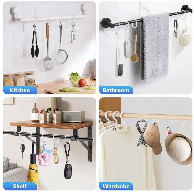 Alt view image 7 of 7 - 24 PCS Shower Curtain Rings, Plastic Clear Shower Curtain Hooks, C-Shaped Rings Hook Hanger Bathroom Shower Window Rod