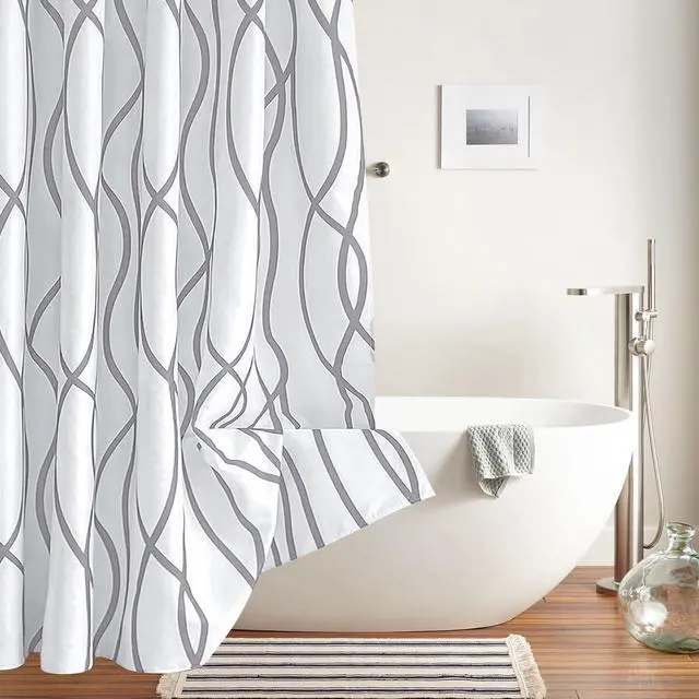 Alt view image 7 of 7 - Textured Fabric Shower Curtain 72 Inches by 72 Inches, Silver Grey Striped Printed Linen Modern Hotel Luxury Quality Cloth Bathroom Curtains Machine Washable