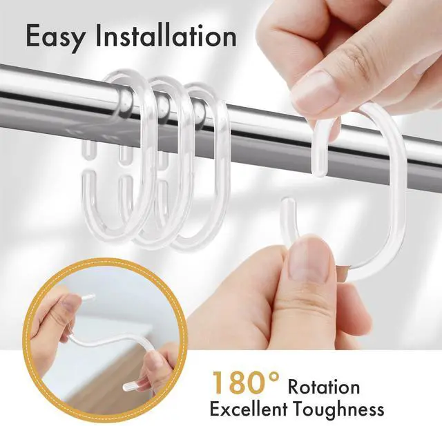 Alt view image 3 of 7 - Plastic Shower Curtain Rings, Shower Curtain Hooks, 24 Pcs C Shaped Shower Hooks for Shower Curtain, Clear Shower Curtain Hooks for Bathroom
