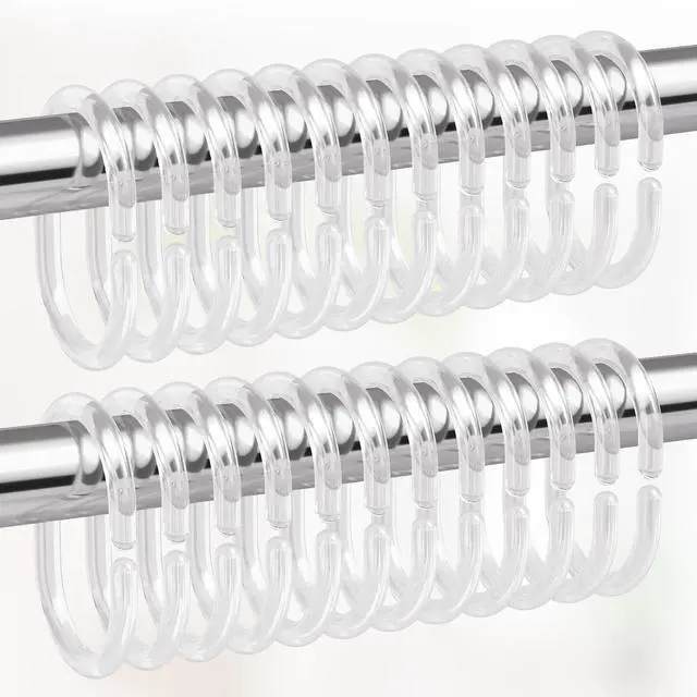 Alt view image 7 of 7 - Plastic Shower Curtain Rings, Shower Curtain Hooks, 24 Pcs C Shaped Shower Hooks for Shower Curtain, Clear Shower Curtain Hooks for Bathroom