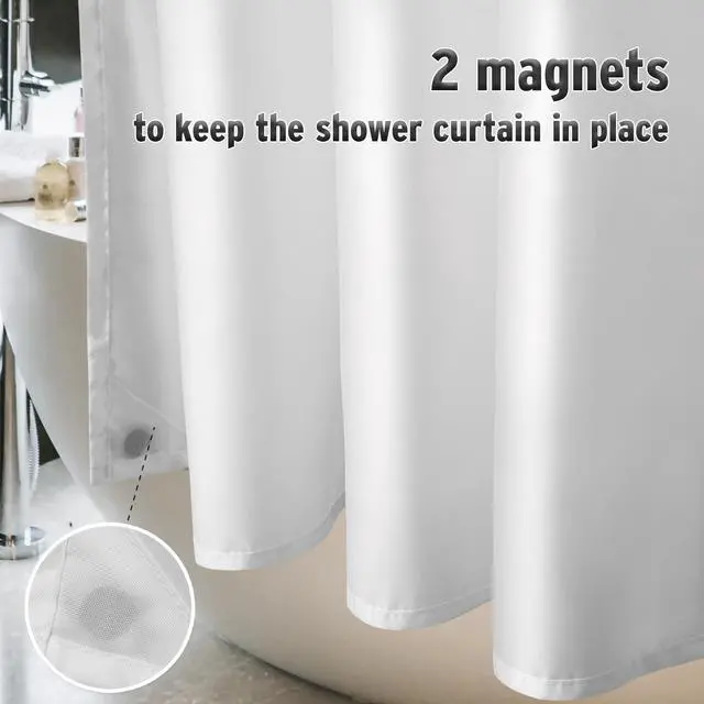 Alt view image 4 of 7 - Waterproof Fabric Shower Curtain Liner Washable, Cloth Shower Liner with Magnets, White Shower Liner Soft Fabric, Lightweight Shower Curtain Liner, 70x72 Inches