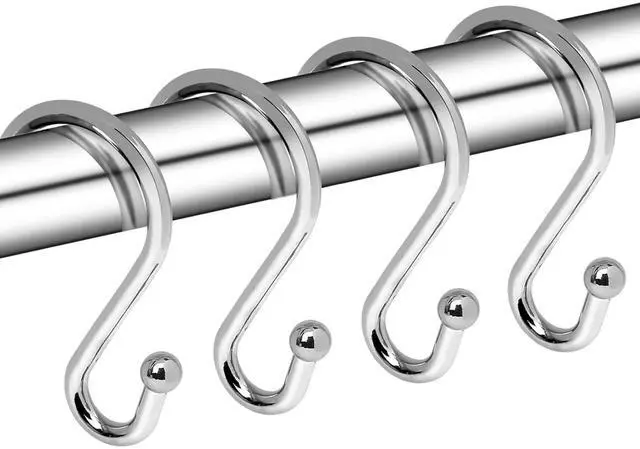 Main image of Metal Shower Curtain Hooks, Set of 12, Rust Proof Shower Curtain Hooks Rings, Durable S Shaped Hooks Hangers for Shower Curtains, Kitchen Utensils, Clothes, Towels (Chrome)