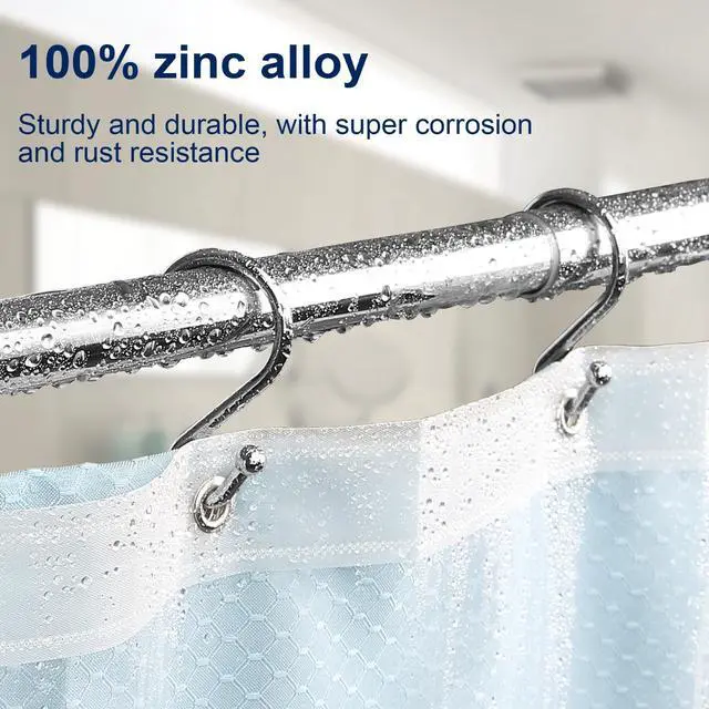 Alt view image 2 of 7 - Metal Shower Curtain Hooks, Set of 12, Rust Proof Shower Curtain Hooks Rings, Durable S Shaped Hooks Hangers for Shower Curtains, Kitchen Utensils, Clothes, Towels (Chrome)