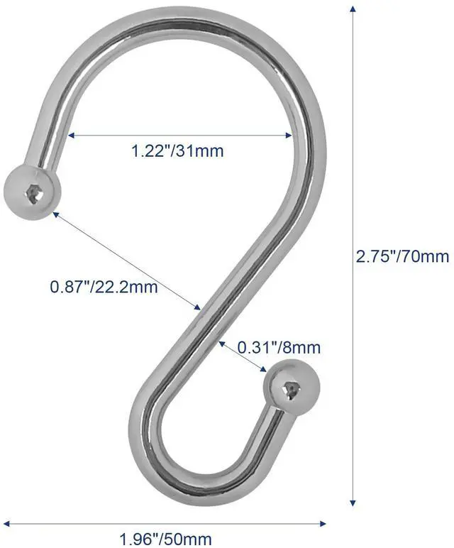 Alt view image 5 of 7 - Metal Shower Curtain Hooks, Set of 12, Rust Proof Shower Curtain Hooks Rings, Durable S Shaped Hooks Hangers for Shower Curtains, Kitchen Utensils, Clothes, Towels (Chrome)