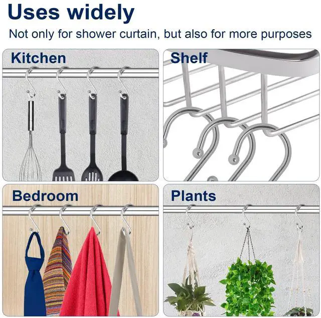 Alt view image 6 of 7 - Metal Shower Curtain Hooks, Set of 12, Rust Proof Shower Curtain Hooks Rings, Durable S Shaped Hooks Hangers for Shower Curtains, Kitchen Utensils, Clothes, Towels (Chrome)