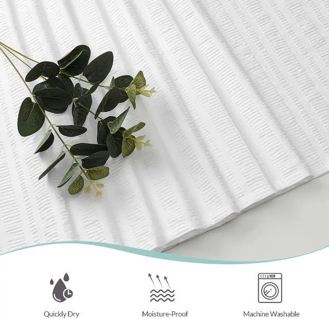 Alt view image 4 of 7 - Moga White Shower Curtain, Embossed Textured Fabric Shower Curtain for Bathroom - Soft Cloth & Hotel Spa Luxury, Water Repellent, Machine Washable, 72X72, White