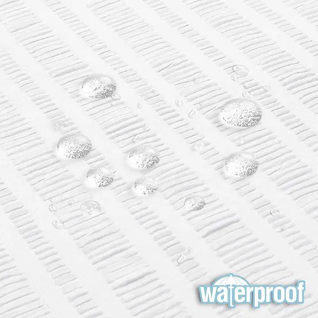 Alt view image 6 of 7 - Moga White Shower Curtain, Embossed Textured Fabric Shower Curtain for Bathroom - Soft Cloth & Hotel Spa Luxury, Water Repellent, Machine Washable, 72X72, White