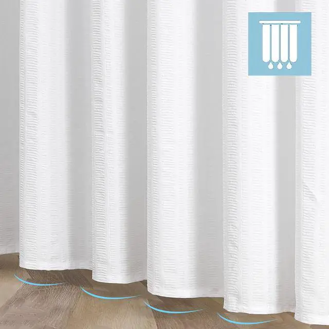 Alt view image 5 of 7 - Moga White Shower Curtain, Embossed Textured Fabric Shower Curtain for Bathroom - Soft Cloth & Hotel Spa Luxury, Water Repellent, Machine Washable, 72X72, White