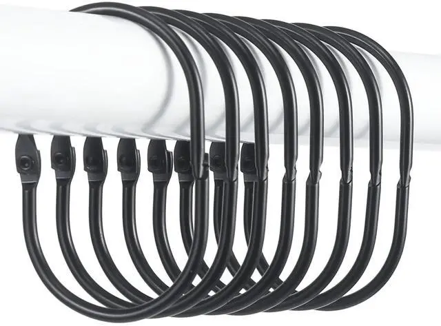 Main image of Shower Curtain Rings, Metal Black Shower Curtain Hooks, Oval Snap Shower Rings for Curtain, Shower Curtain Rings Rust Proof, Glide Smoothly Shower Hooks for Shower Curtain Rod (Black)