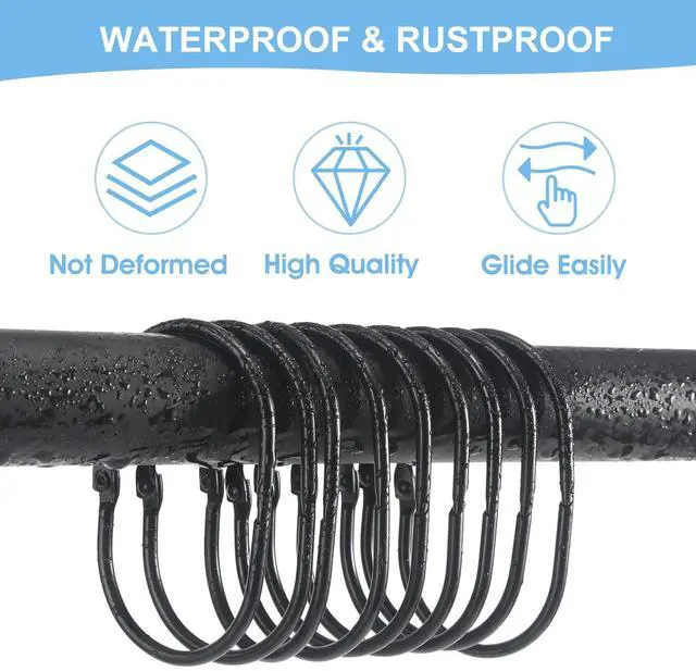 Alt view image 3 of 7 - Shower Curtain Rings, Metal Black Shower Curtain Hooks, Oval Snap Shower Rings for Curtain, Shower Curtain Rings Rust Proof, Glide Smoothly Shower Hooks for Shower Curtain Rod (Black)