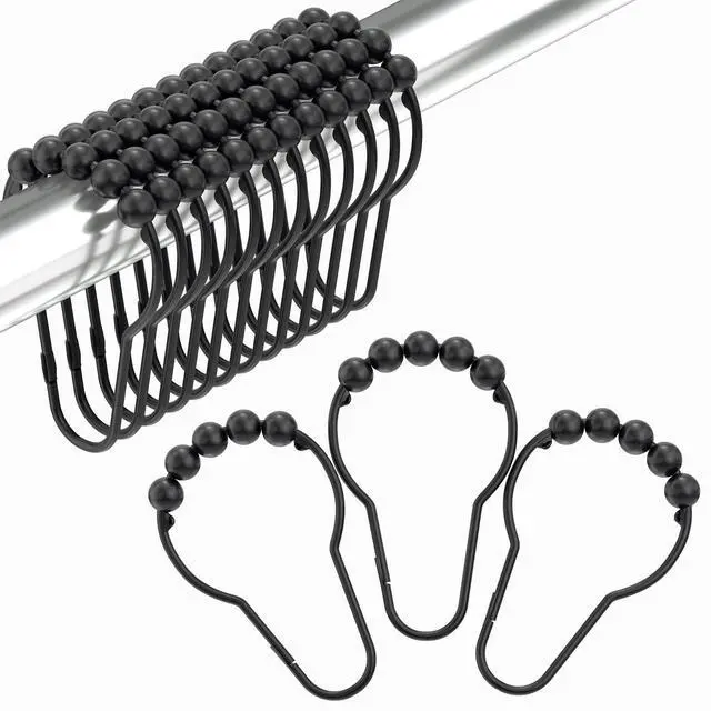 Main image of Black Shower Curtain Hooks, Decorative Shower Curtain Hooks, Shower Hooks for Shower Curtain Rust Proof Stainless Steel Shower Curtain Hooks Set of 12