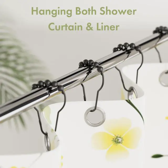 Alt view image 2 of 7 - Black Shower Curtain Hooks, Decorative Shower Curtain Hooks, Shower Hooks for Shower Curtain Rust Proof Stainless Steel Shower Curtain Hooks Set of 12