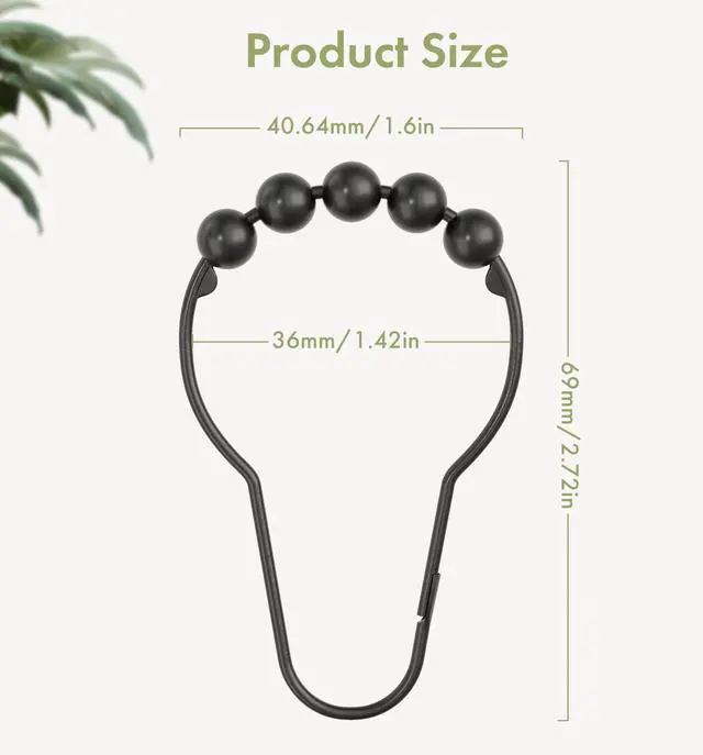 Alt view image 3 of 7 - Black Shower Curtain Hooks, Decorative Shower Curtain Hooks, Shower Hooks for Shower Curtain Rust Proof Stainless Steel Shower Curtain Hooks Set of 12