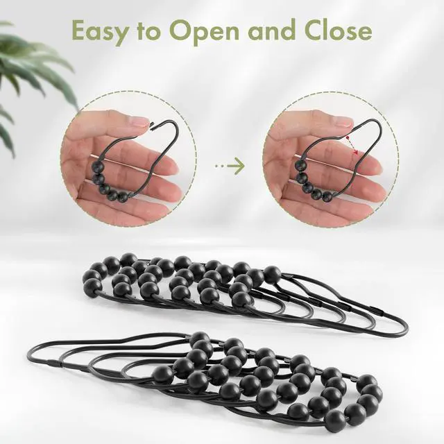 Alt view image 5 of 7 - Black Shower Curtain Hooks, Decorative Shower Curtain Hooks, Shower Hooks for Shower Curtain Rust Proof Stainless Steel Shower Curtain Hooks Set of 12