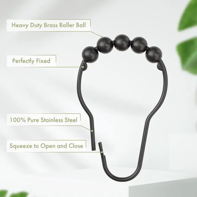 Alt view image 4 of 7 - Black Shower Curtain Hooks, Decorative Shower Curtain Hooks, Shower Hooks for Shower Curtain Rust Proof Stainless Steel Shower Curtain Hooks Set of 12