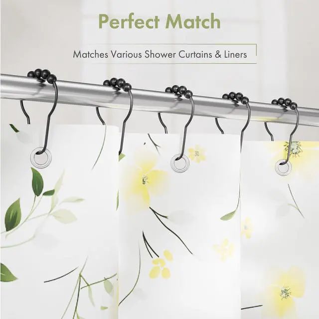 Alt view image 6 of 7 - Black Shower Curtain Hooks, Decorative Shower Curtain Hooks, Shower Hooks for Shower Curtain Rust Proof Stainless Steel Shower Curtain Hooks Set of 12