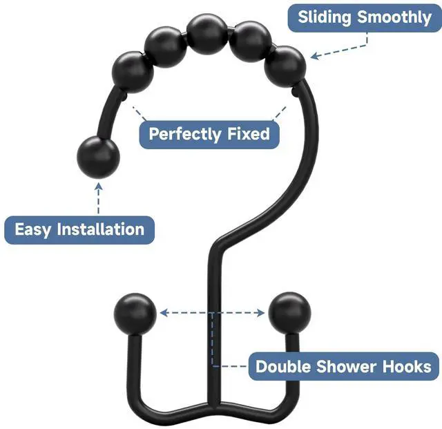 Alt view image 4 of 7 - Black Shower Curtain Hooks Rings, Rust-Resistant Metal Double Glide Shower Hooks for Bathroom Shower Rods Curtains, Set of 12 Hooks - Matte Black