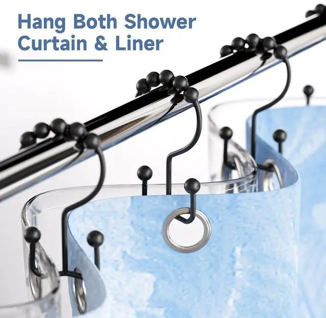 Alt view image 2 of 7 - Black Shower Curtain Hooks Rings, Rust-Resistant Metal Double Glide Shower Hooks for Bathroom Shower Rods Curtains, Set of 12 Hooks - Matte Black
