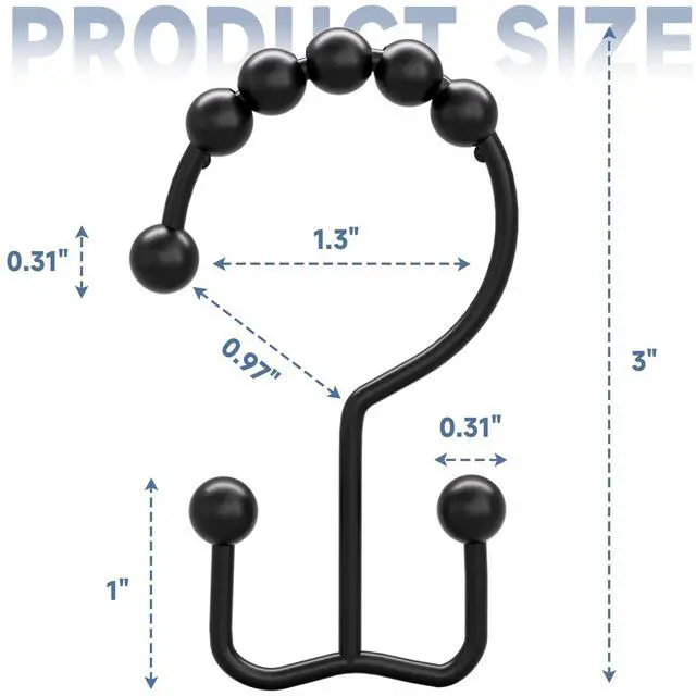 Alt view image 7 of 7 - Black Shower Curtain Hooks Rings, Rust-Resistant Metal Double Glide Shower Hooks for Bathroom Shower Rods Curtains, Set of 12 Hooks - Matte Black