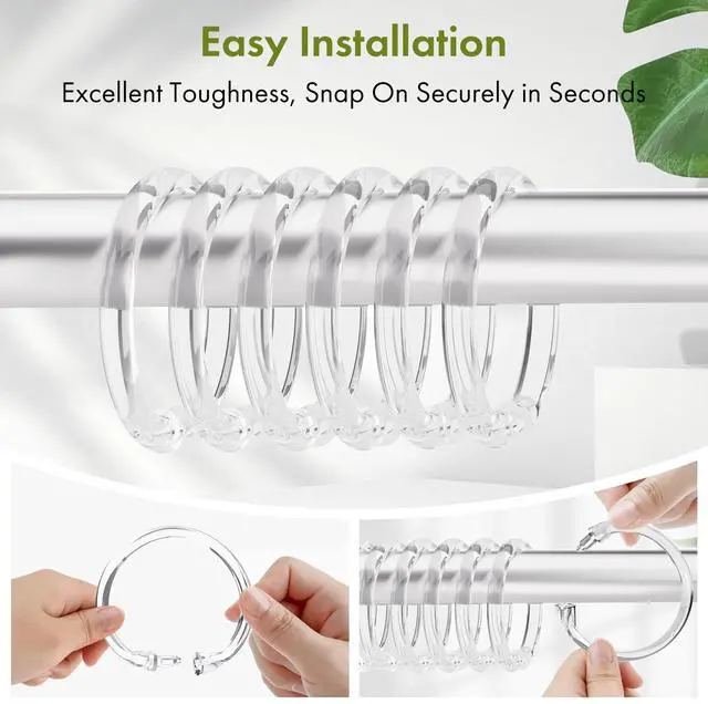 Alt view image 6 of 7 - Plastic Shower Curtain Rings, 24 Pcs Shower Curtain Hooks, O Shape Clear Shower Curtain Hooks Rings, Easy to Snap Closure, Shower Hooks for Shower Curtain and Liner Bathroom