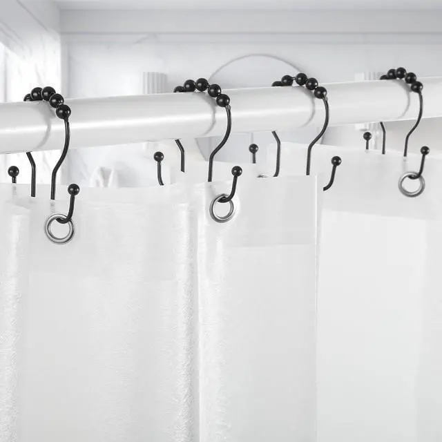 Alt view image 5 of 7 - Shower Curtain Hooks, 12 Pcs Shower Curtain Rings, Stainless Steel Black Shower Curtain Hooks, Shower Curtain Rings Rust Proof, Smooth Sliding Anti-Drop Double Shower Rings for Curtain (Black)