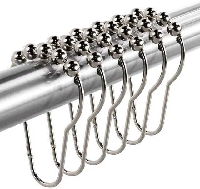 Main image of Shower Curtain Hooks Rings, Rust-Resistant Metal Shower Curtain Hooks for Bathroom Shower Rods Shower Hooks Shower Rings for Curtain - Set of 12, Nickel