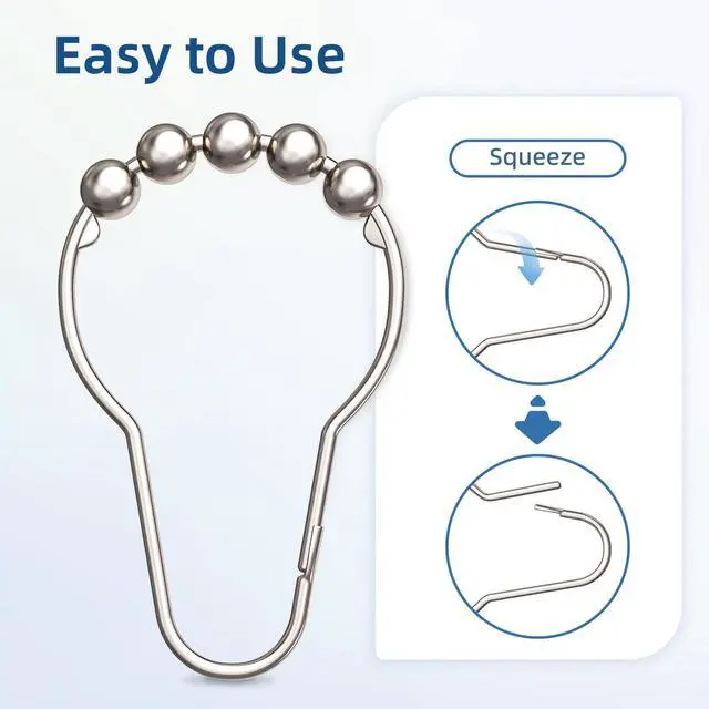 Alt view image 2 of 7 - Shower Curtain Hooks Rings, Rust-Resistant Metal Shower Curtain Hooks for Bathroom Shower Rods Shower Hooks Shower Rings for Curtain - Set of 12, Nickel