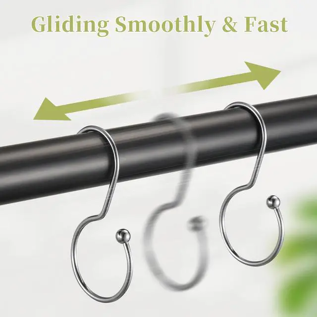 Alt view image 5 of 7 - Shower Curtain Hooks, Anti-Fall S-Shaped Shower Curtain Ring, Decorative Silver Shower Curtain Hooks Rings Rust Proof Shower Rings for Curtain, Shower Hooks for Shower Curtain, 12 Pack, Chrome