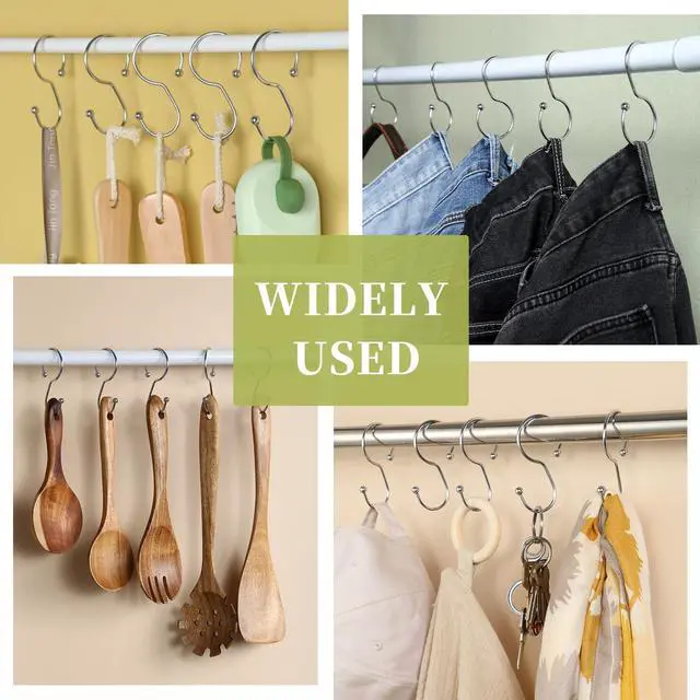 Alt view image 6 of 7 - Shower Curtain Hooks, Anti-Fall S-Shaped Shower Curtain Ring, Decorative Silver Shower Curtain Hooks Rings Rust Proof Shower Rings for Curtain, Shower Hooks for Shower Curtain, 12 Pack, Chrome