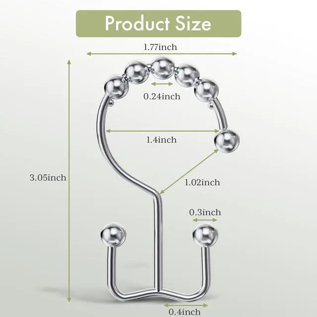 Alt view image 2 of 7 - Shower Curtain Hooks Rings, Rust-Resistant Stainless Steel Double Shower Curtain Hooks, Shower Hooks for Shower Curtain and Liner Bathroom, Set of 12, Chrome
