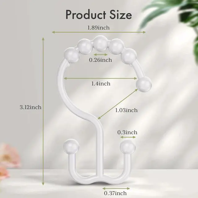 Alt view image 2 of 7 - Plastic Shower Curtain Hooks, Double Shower Curtain Rings, Shower Rings for Shower Curtain, White Shower Hooks for Curtain Liner Bathroom - 12 Pcs