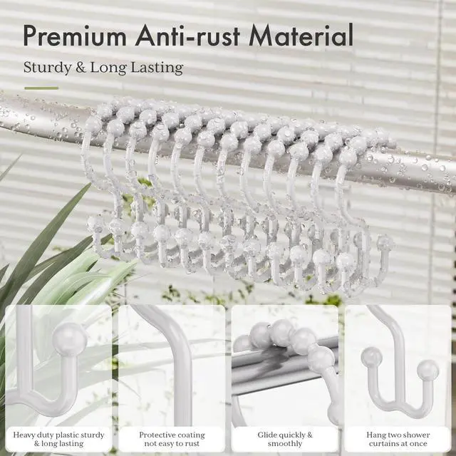 Alt view image 3 of 7 - Plastic Shower Curtain Hooks, Double Shower Curtain Rings, Shower Rings for Shower Curtain, White Shower Hooks for Curtain Liner Bathroom - 12 Pcs
